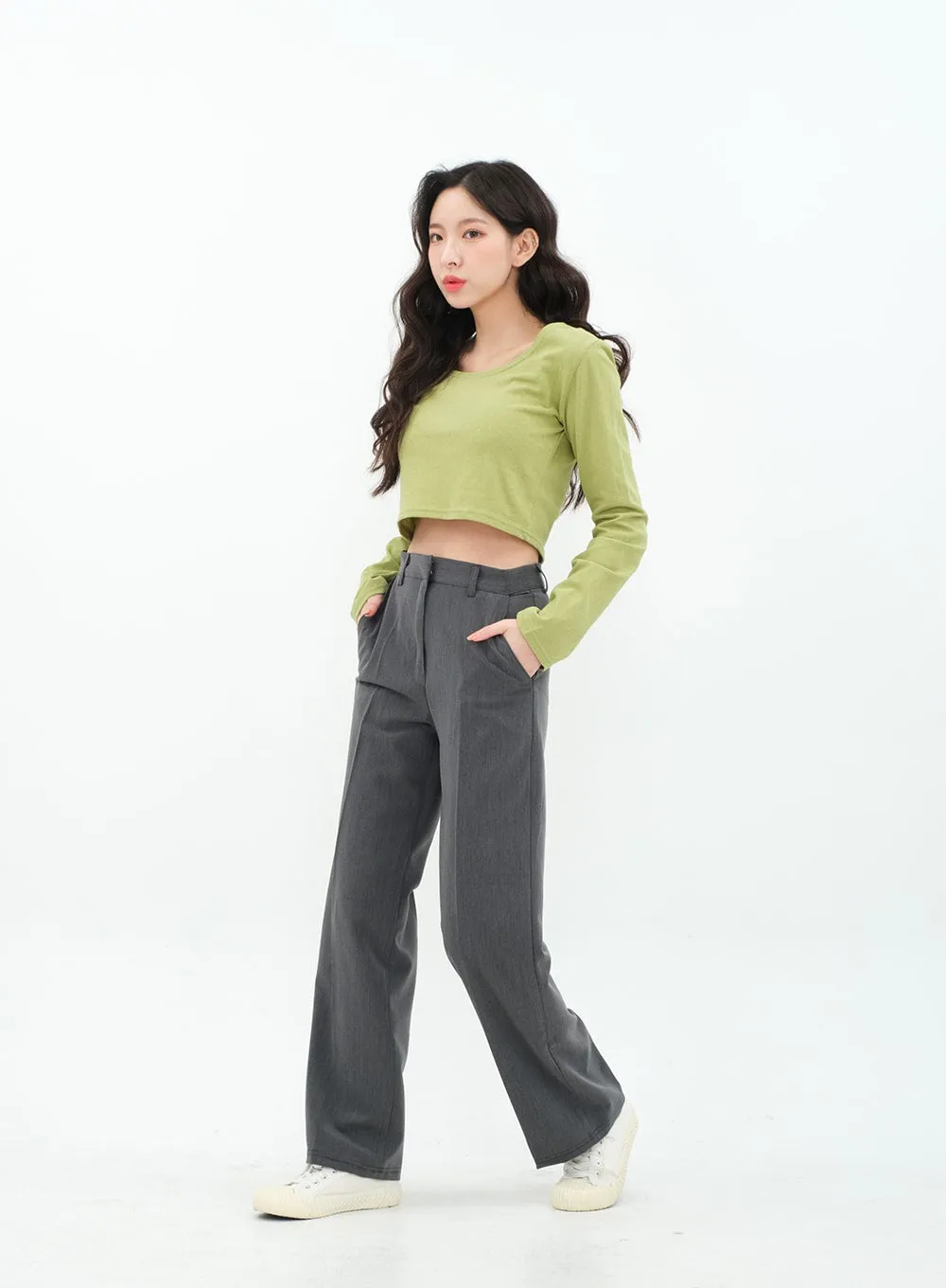 Basic Semi Wide Leg Tailored Pants BA18
