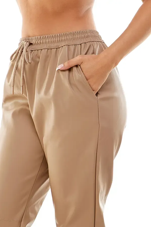 Beige Faux leather joggers