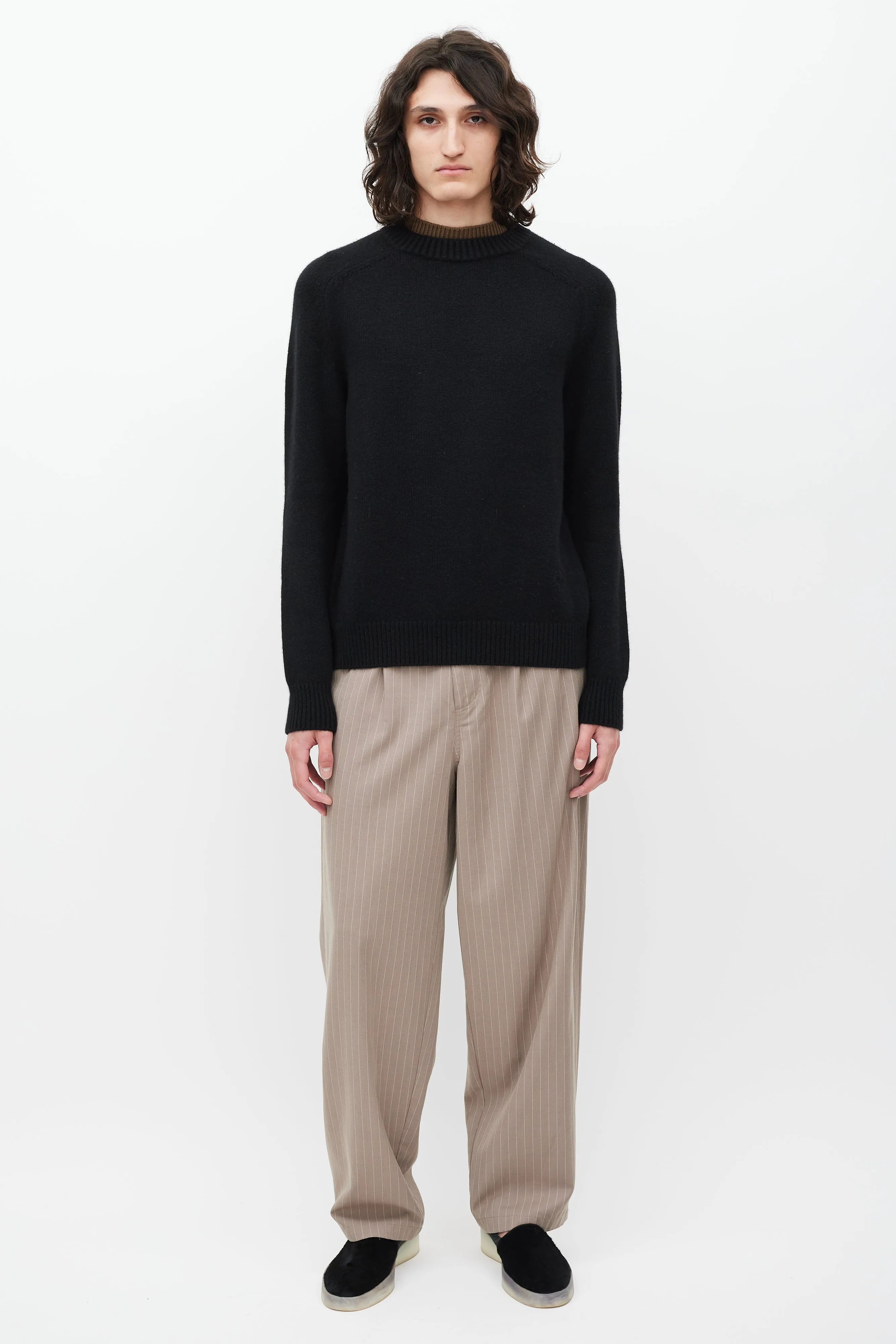 Black & Brown Cashmere Layered Neck Sweater