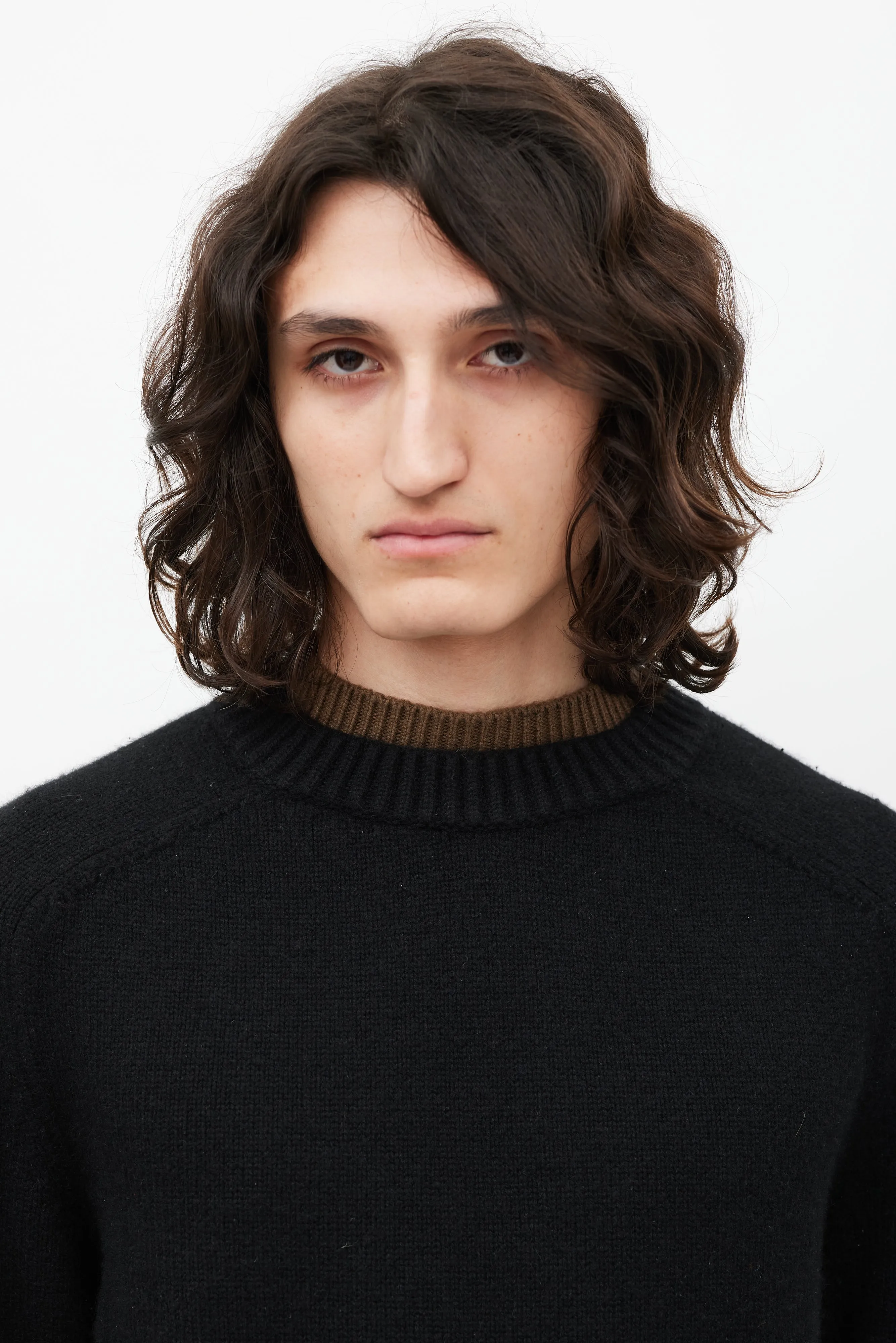 Black & Brown Cashmere Layered Neck Sweater
