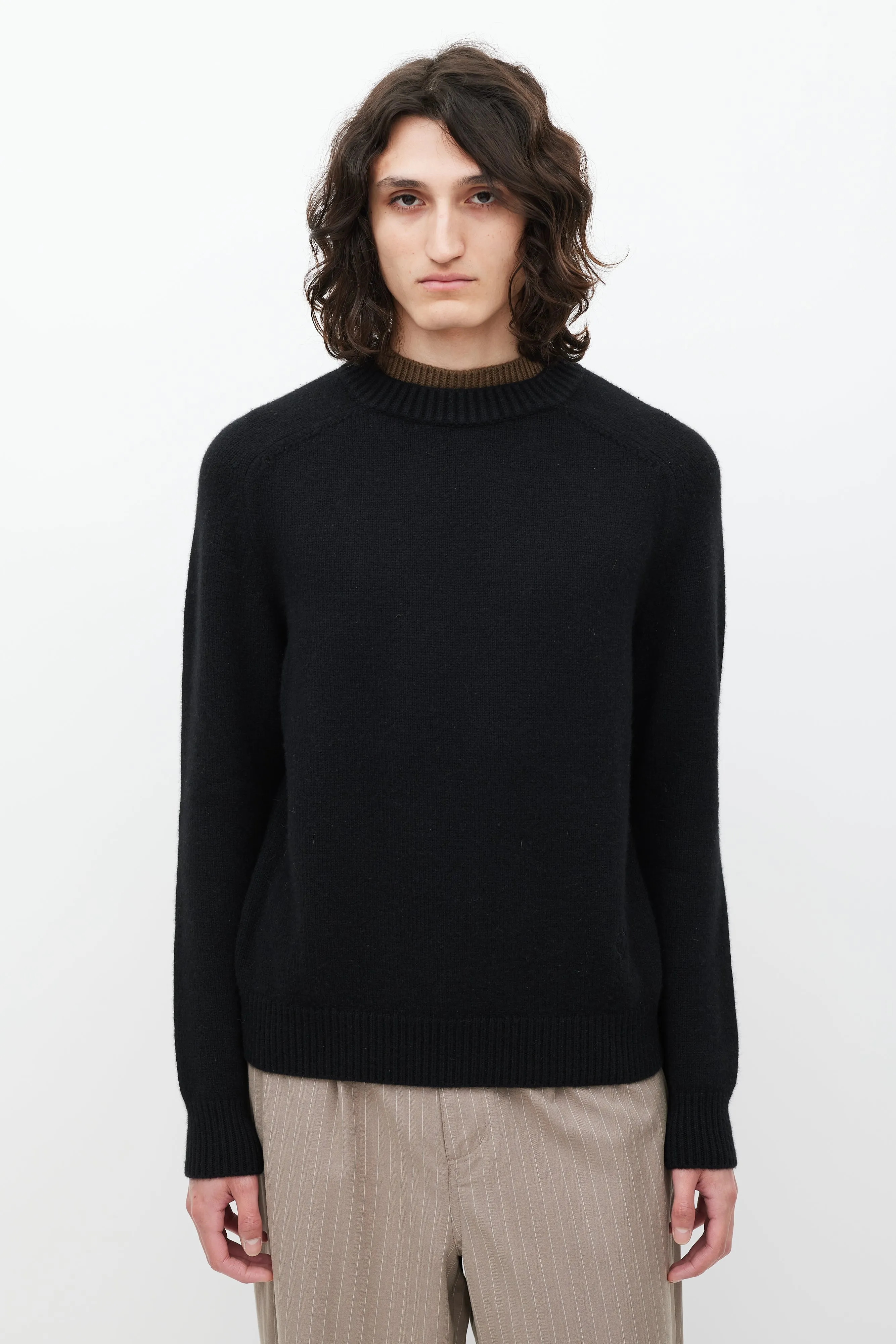 Black & Brown Cashmere Layered Neck Sweater