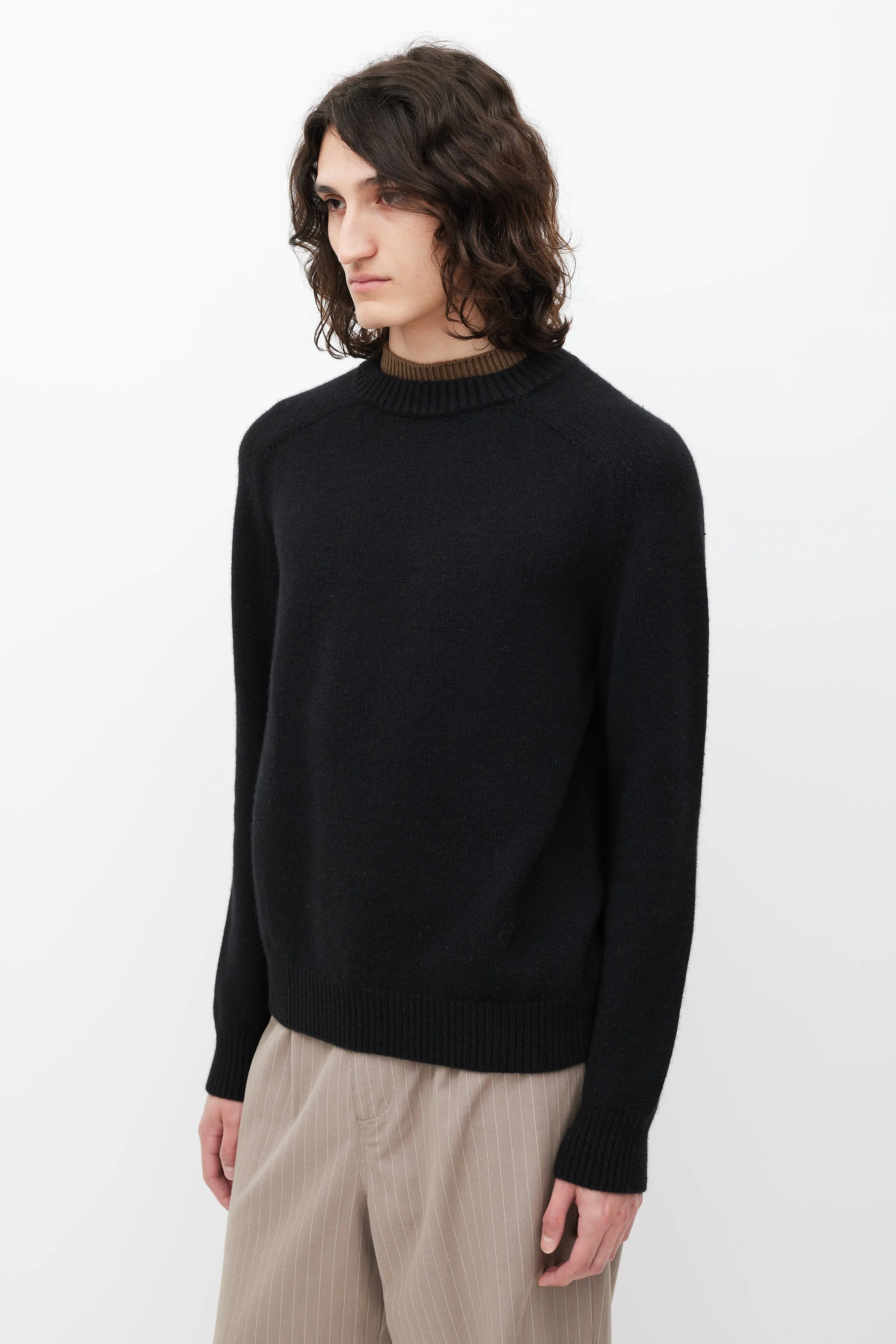 Black & Brown Cashmere Layered Neck Sweater