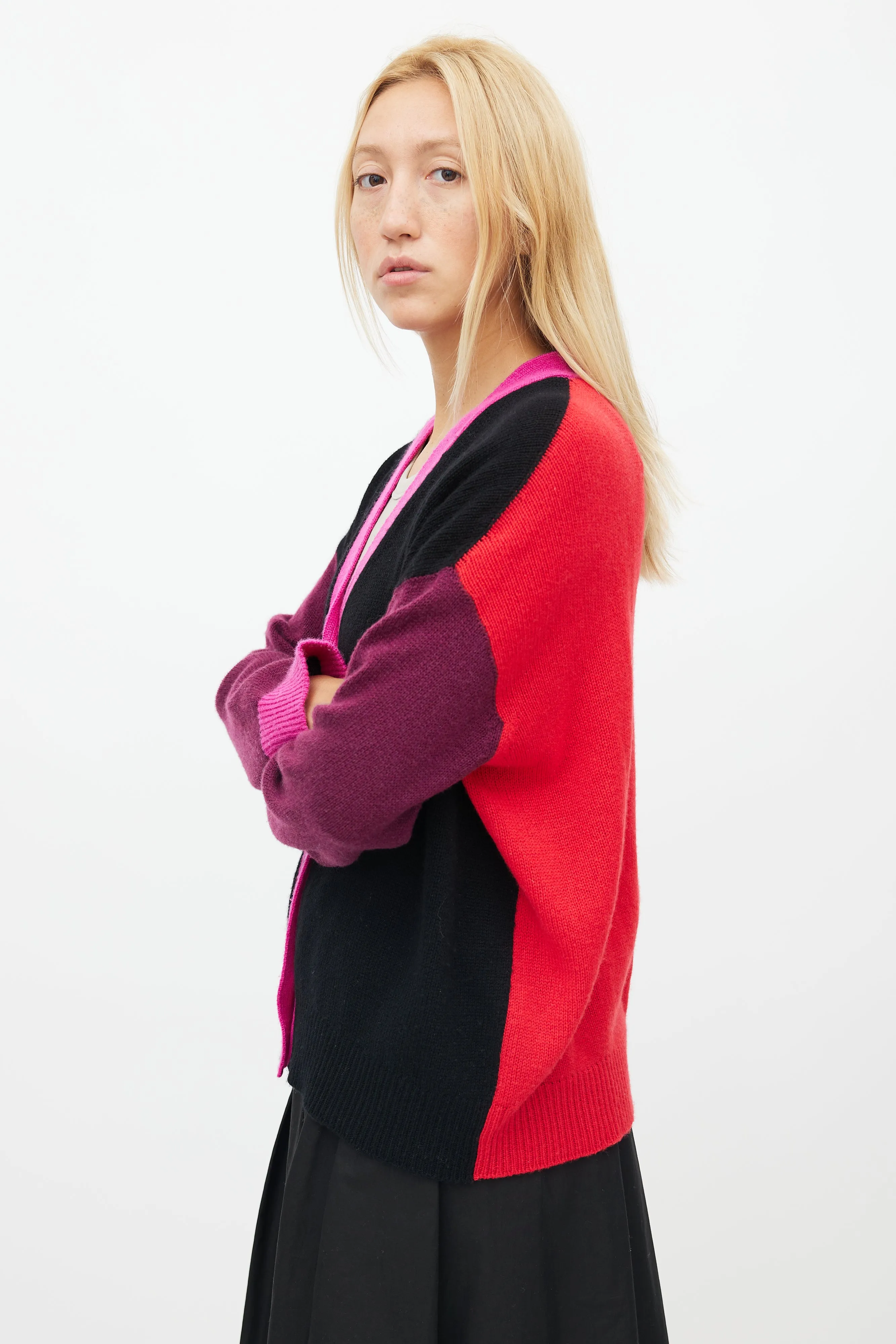 Black & Multicolour Panelled Cashmere Cardigan