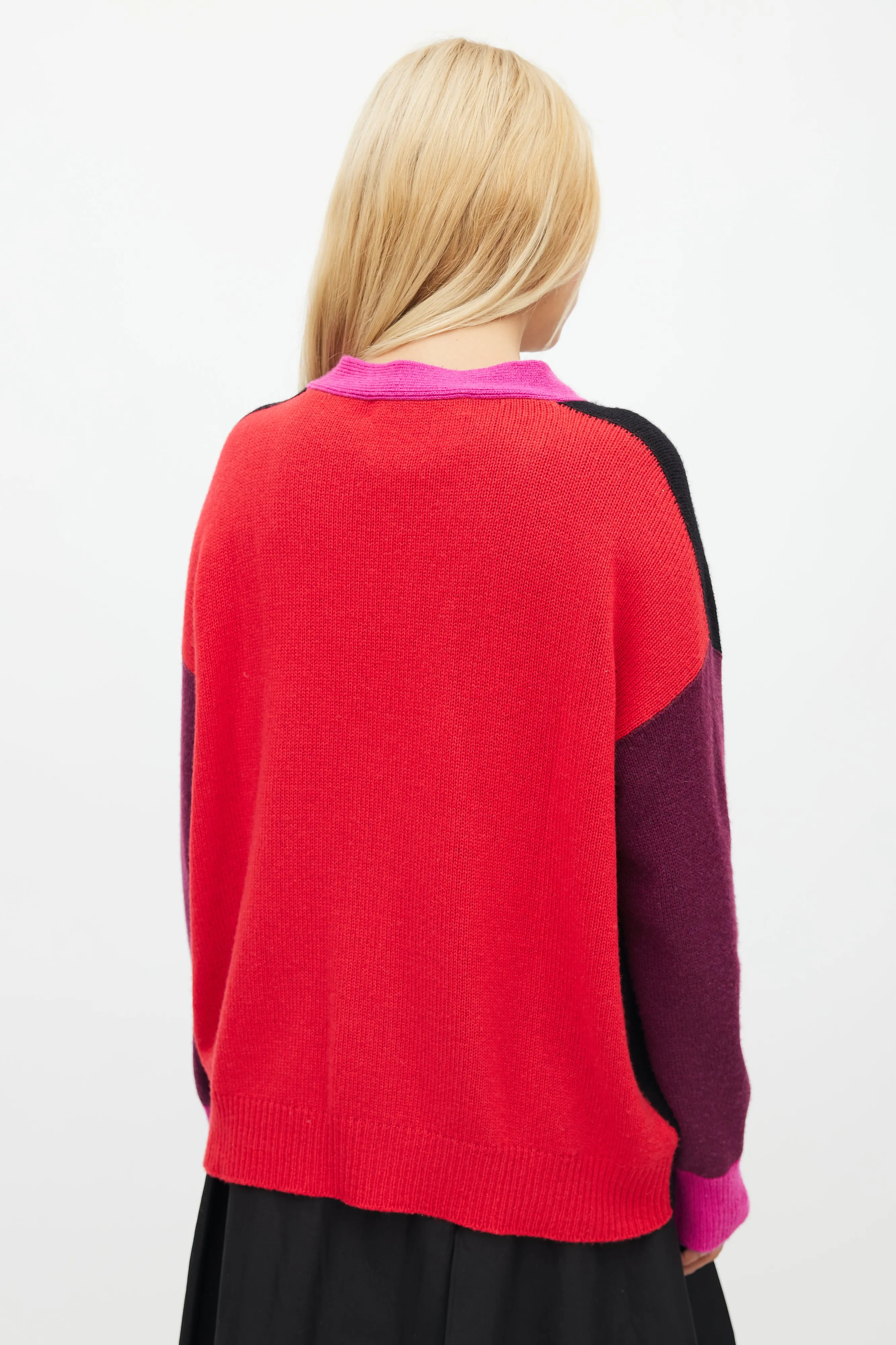 Black & Multicolour Panelled Cashmere Cardigan