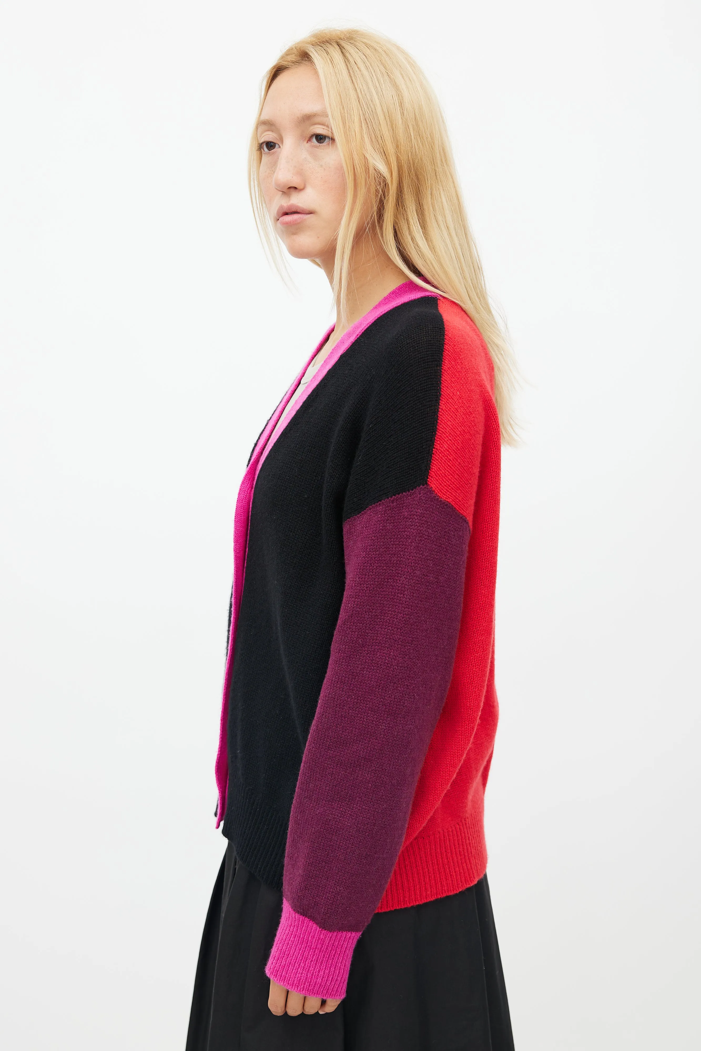 Black & Multicolour Panelled Cashmere Cardigan
