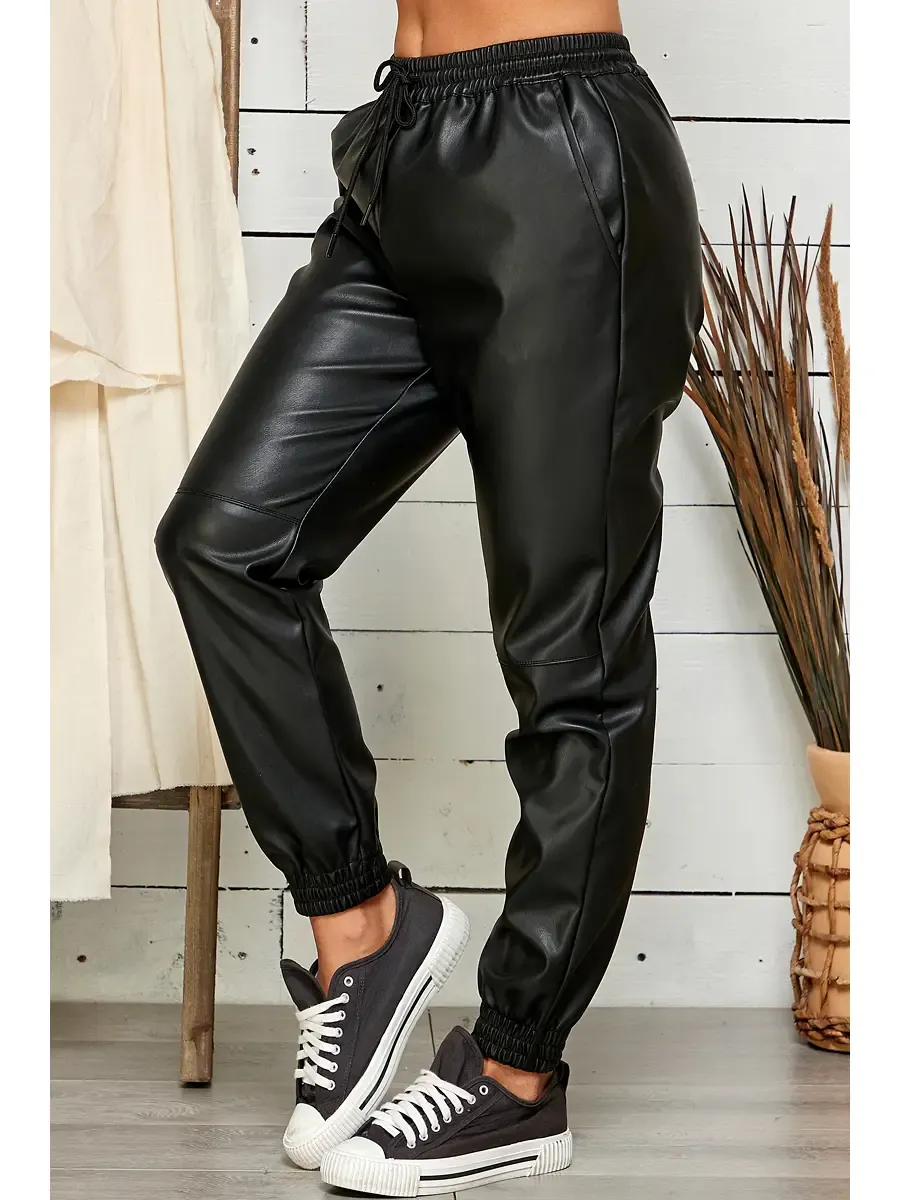Black Faux leather joggers
