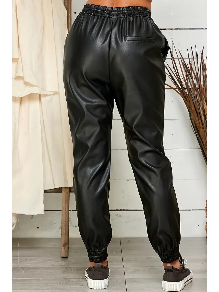 Black Faux leather joggers