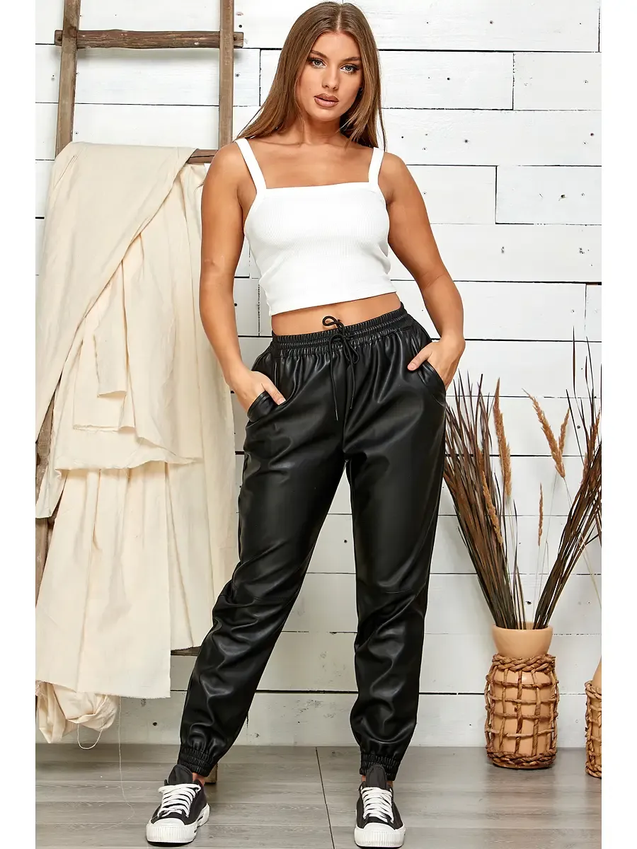 Black Faux leather joggers