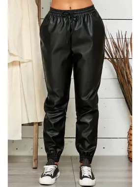 Black Faux leather joggers