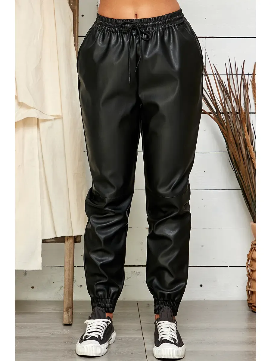 Black Faux leather joggers