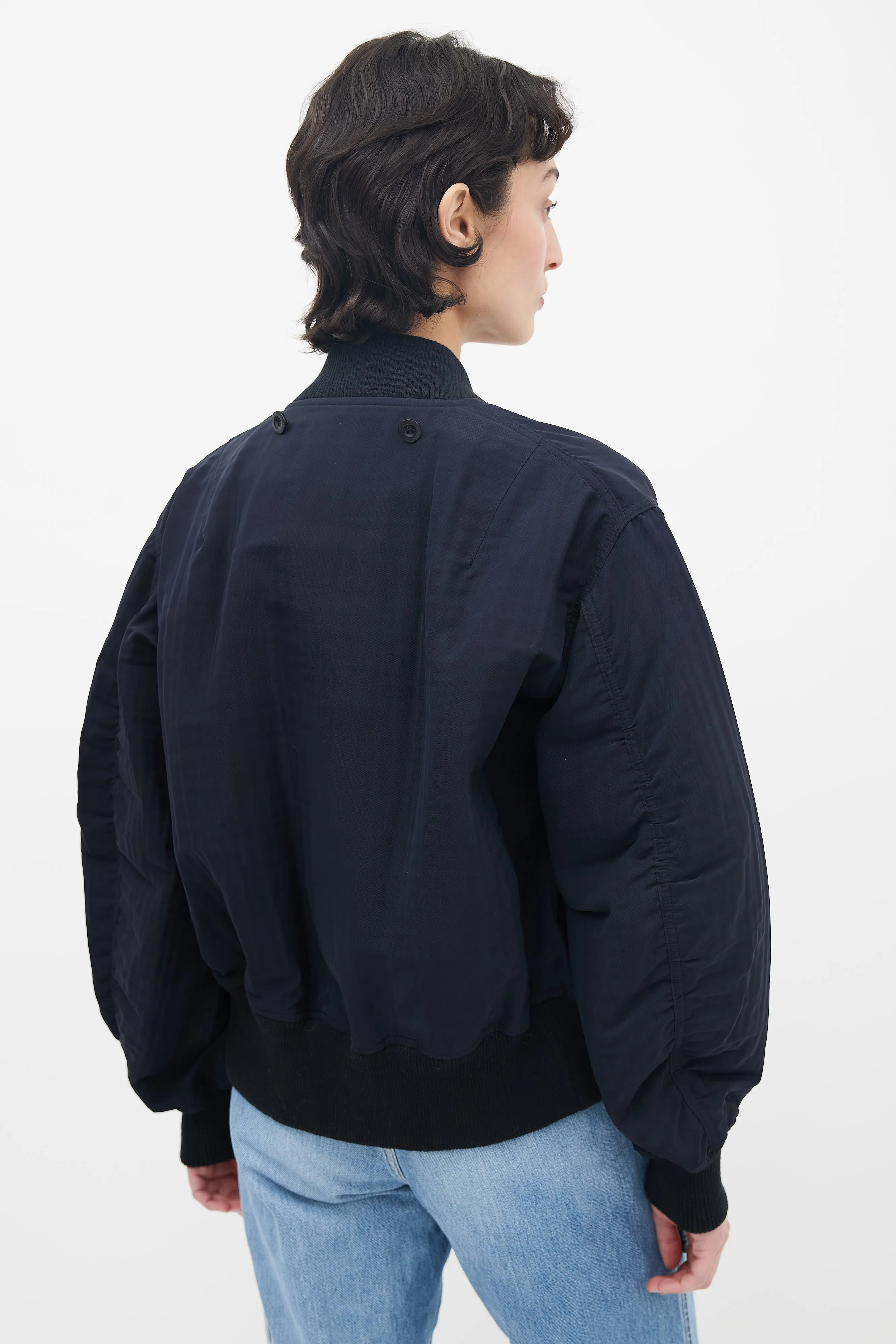 Black Nylon Full-Zip Belted Bomber Jacket