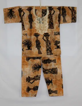 Boy's Atade Pant Set - Beige & Brown