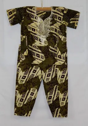 Boy's Atade Pant Set - Brown, Green & Beige
