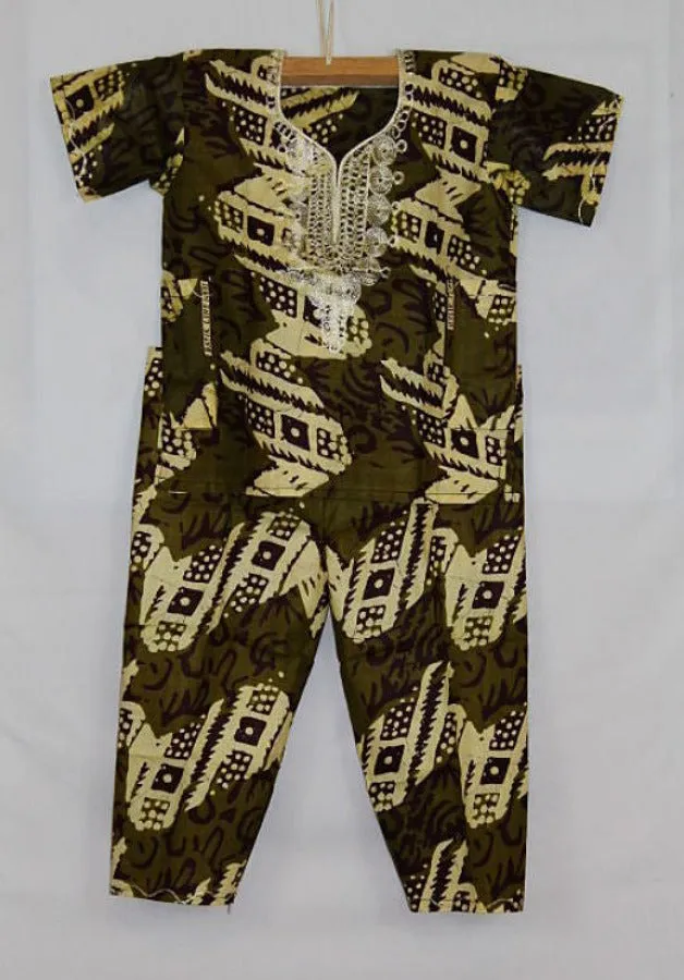 Boy's Atade Pant Set - Brown, Green & Beige