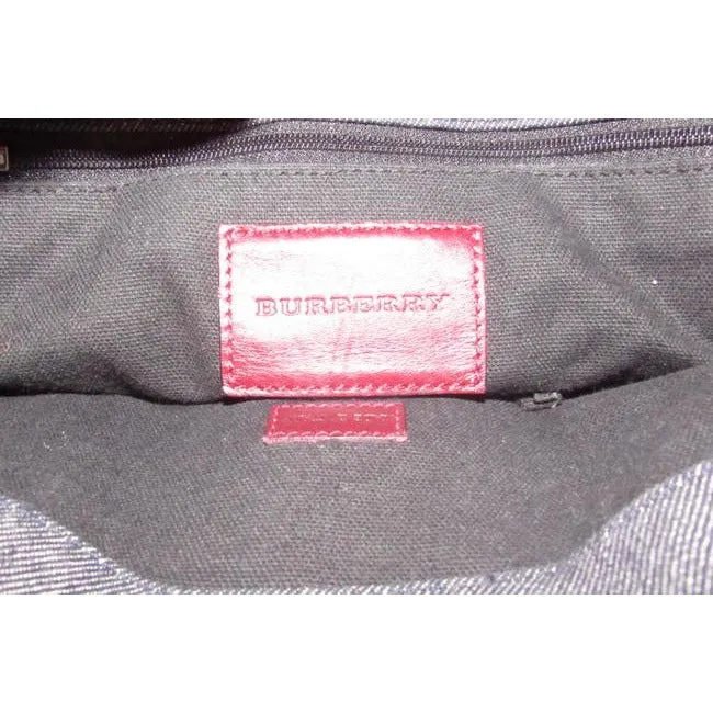 Burberry Bucket Style Dark Rinse Denim And Burgundy Leather Satchel