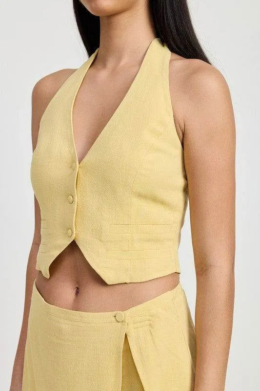 Button Down Top With Neck Tie