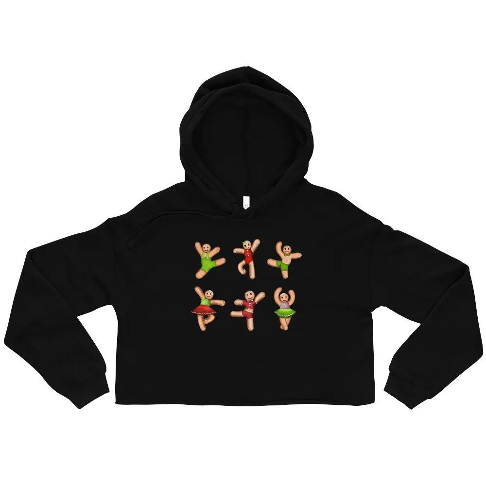 Dancing Gingerbread (Red, Green) - Cropped Fleece Hoodie