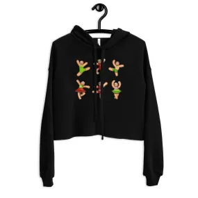 Dancing Gingerbread (Red, Green) - Cropped Fleece Hoodie