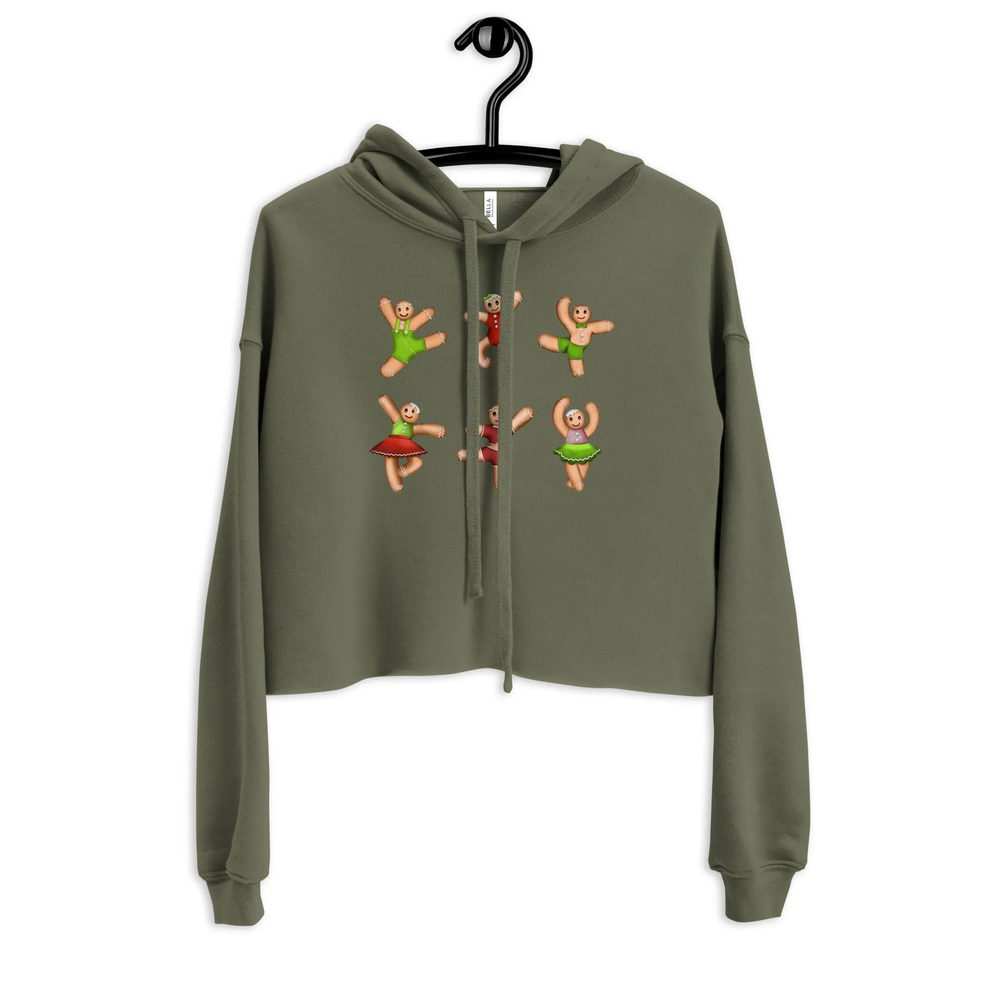 Dancing Gingerbread (Red, Green) - Cropped Fleece Hoodie