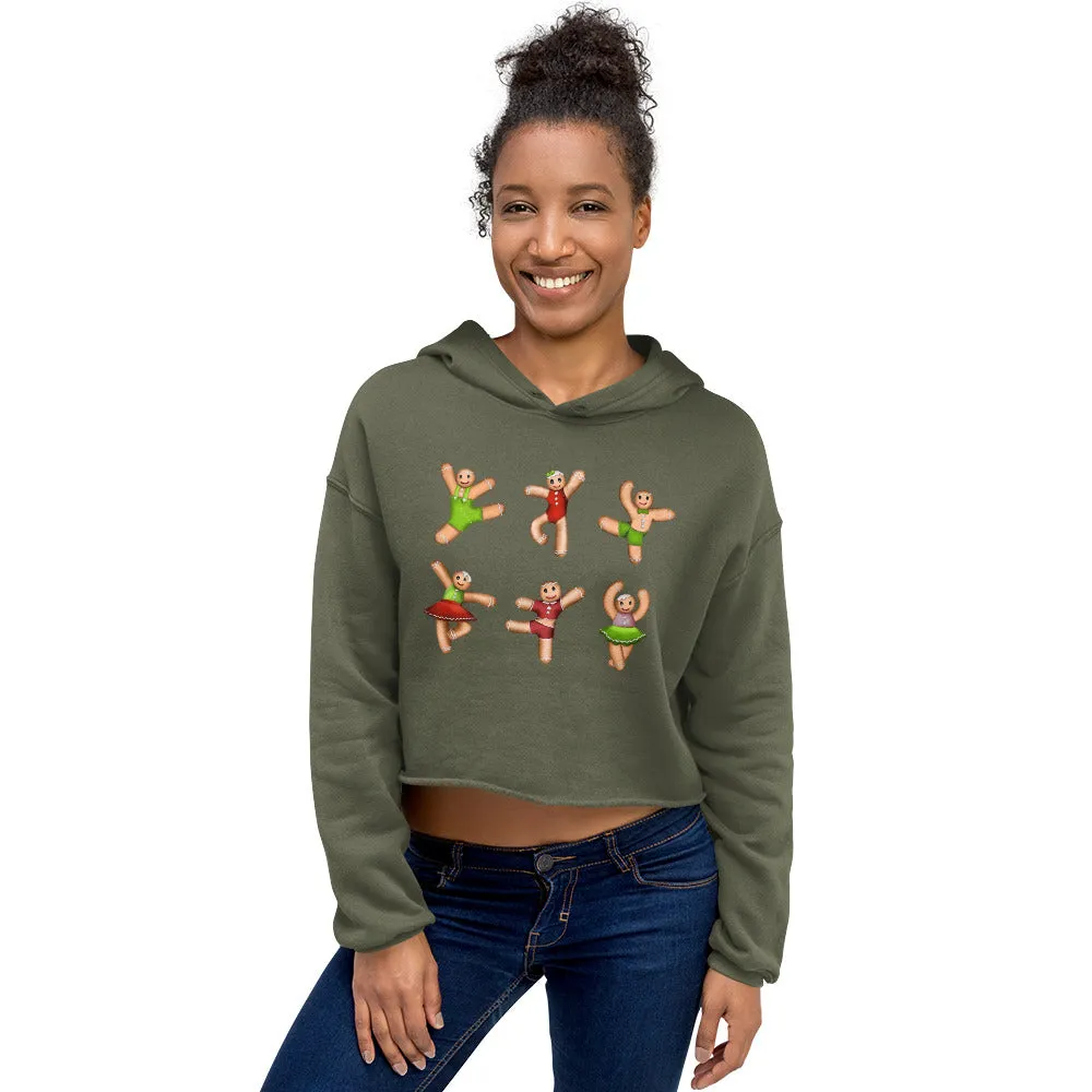 Dancing Gingerbread (Red, Green) - Cropped Fleece Hoodie