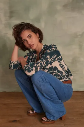 ELSA PETROLE PRINTED BLOUSE