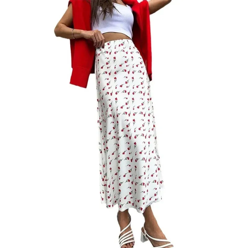Flourish Elegant Red Floral Maxi Skirt