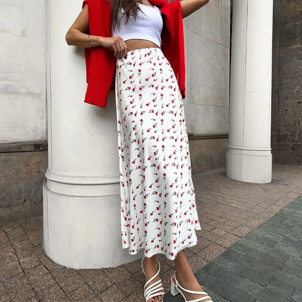 Flourish Elegant Red Floral Maxi Skirt