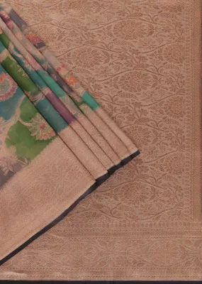Fog Grey Zari Rangkat Weave Saree In Georgette With An Unstitched Blouse