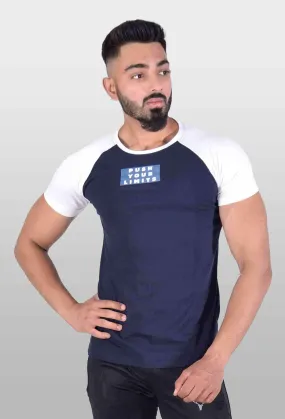Hawk Raglan Cotton Tee (White & Navy Blue)