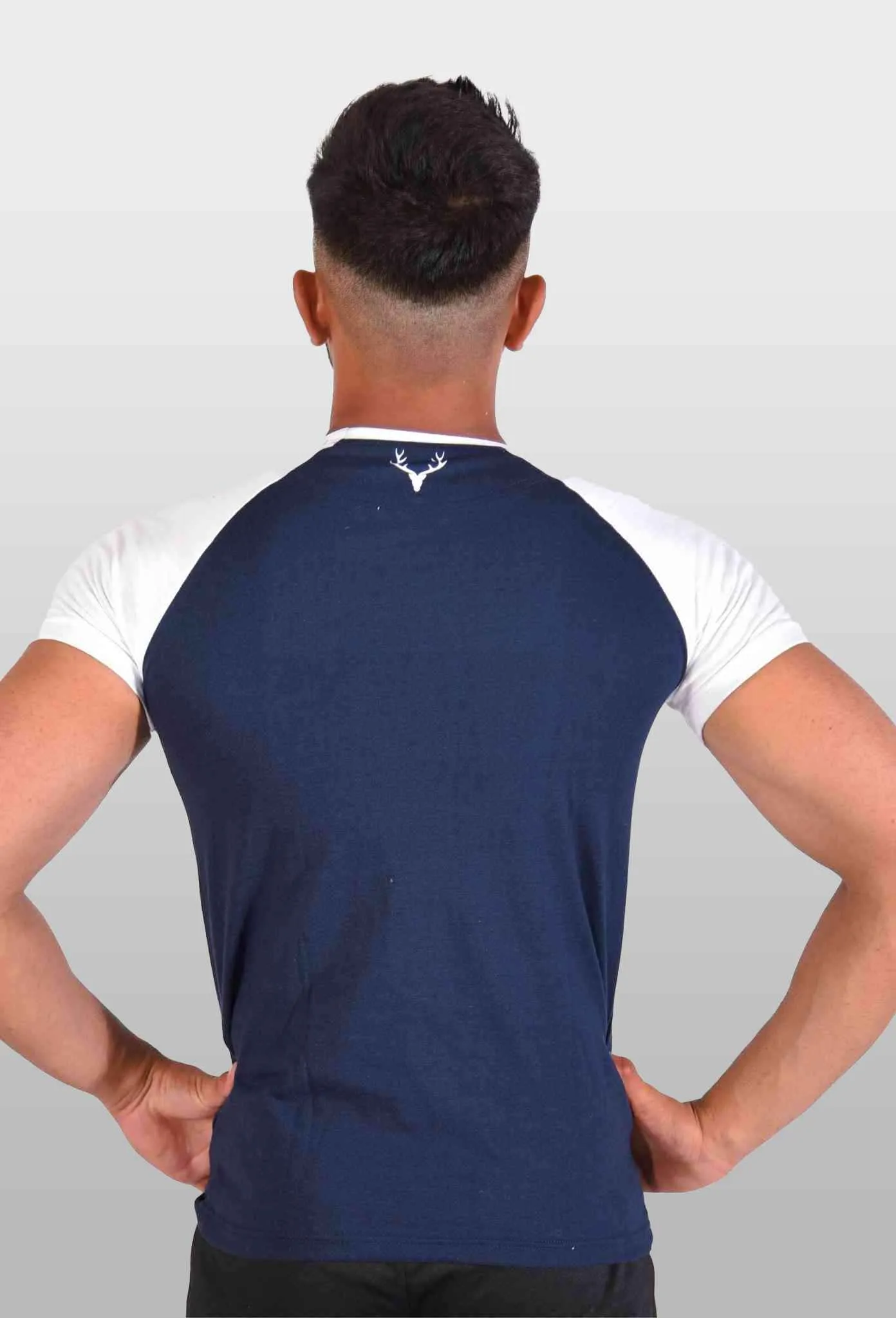 Hawk Raglan Cotton Tee (White & Navy Blue)