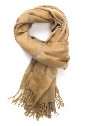 Joshua Ellis Windowpane 100% Cashmere Stole Fudge,Pewter