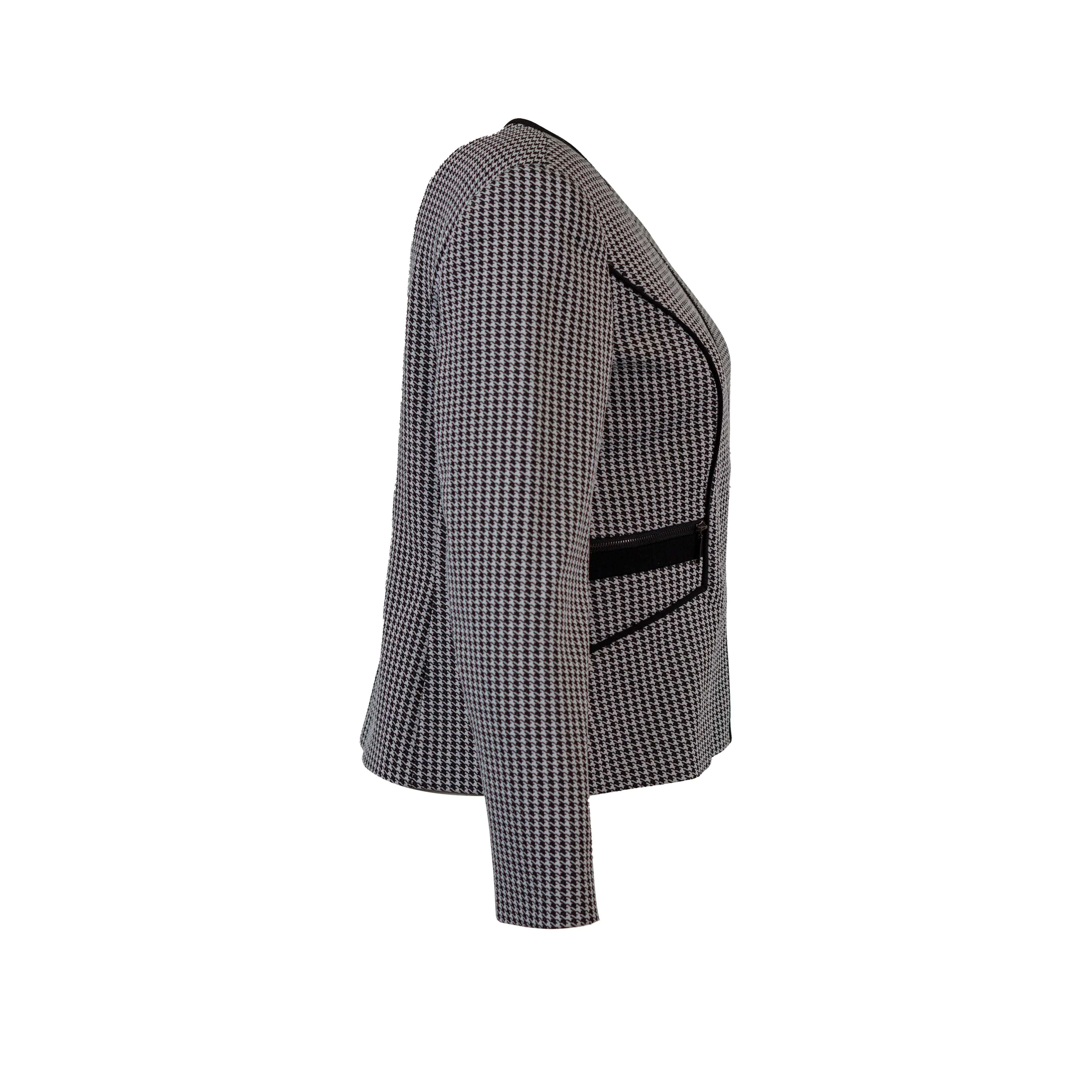 Kasper Women's Houndstooth Knit Full Zip Blazer Jacket Black White Size 10