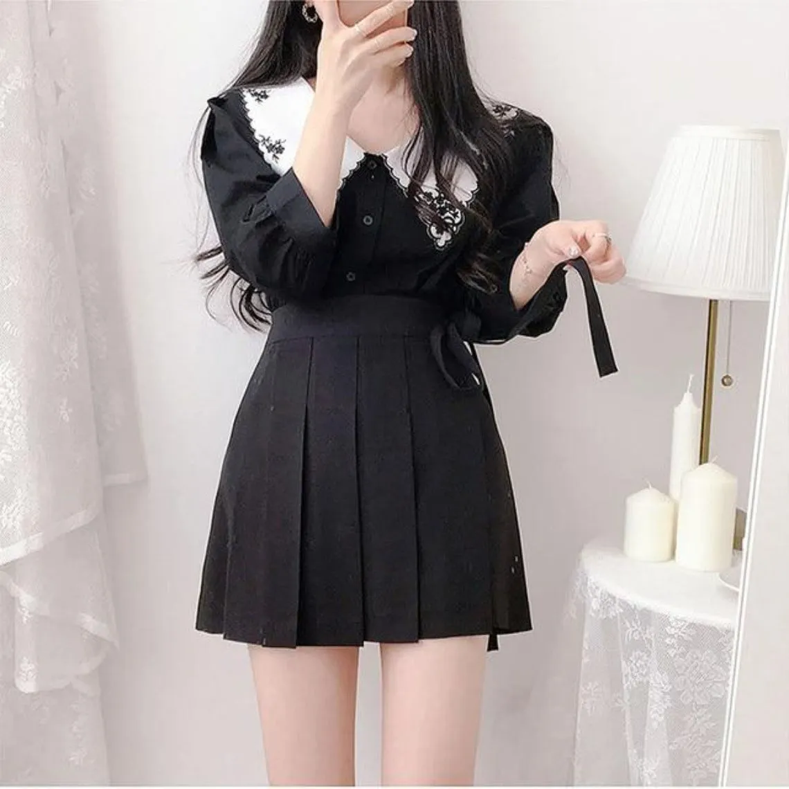 Korean Lace Up Pleated Style Mini Chic Skirts