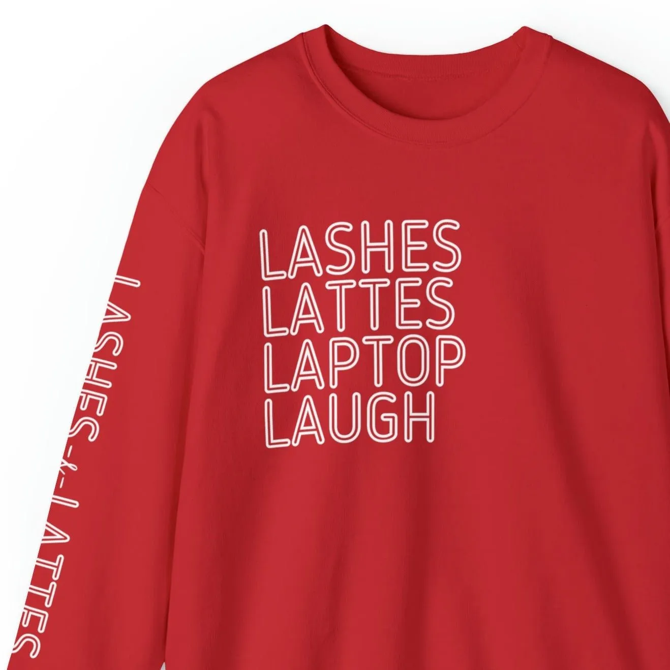 Lashes Lattes Laptop Laugh Women's Sweatshirt: Stylish Arm Detail & Lifestyle Statement