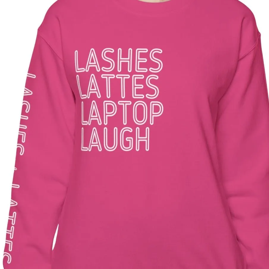 Lashes Lattes Laptop Laugh Women's Sweatshirt: Stylish Arm Detail & Lifestyle Statement