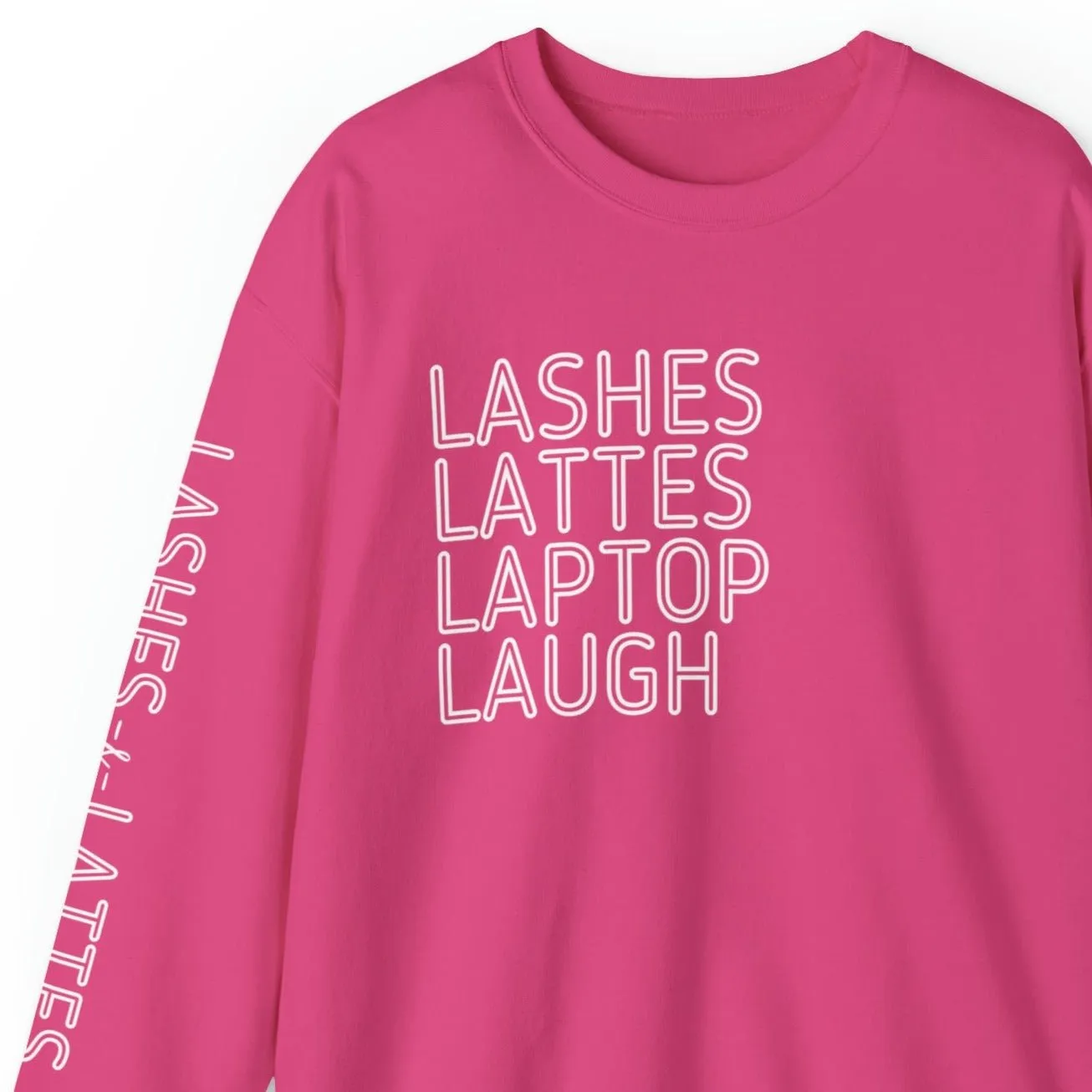 Lashes Lattes Laptop Laugh Women's Sweatshirt: Stylish Arm Detail & Lifestyle Statement