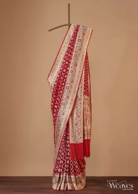 Maroon Red Georgette Saree With Banarasi Zari With Khaddi Border And An Unstitched Blouse