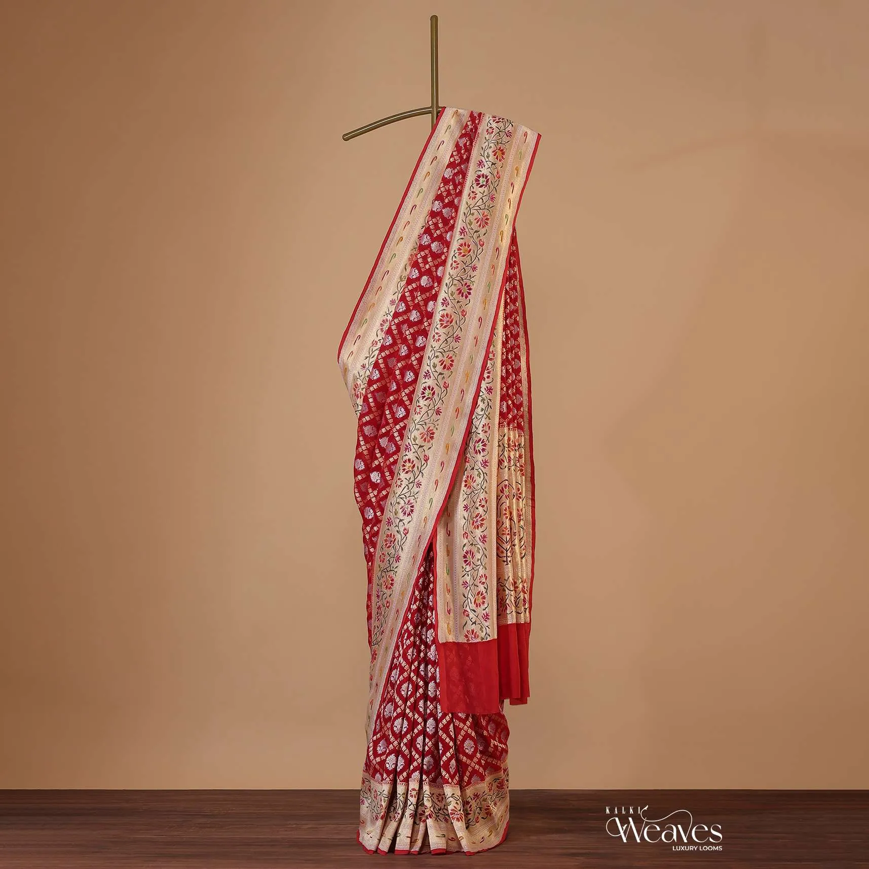 Maroon Red Georgette Saree With Banarasi Zari With Khaddi Border And An Unstitched Blouse