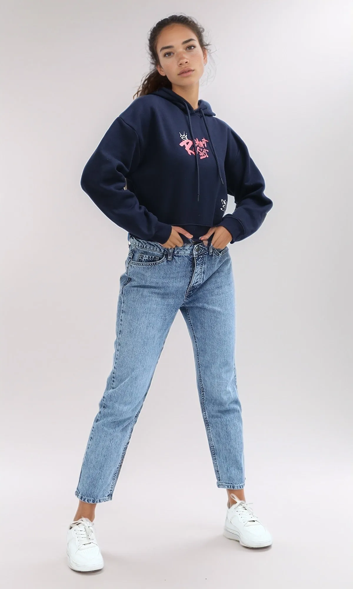 O198533 - Hooded Neck With Drawstring Navy Sweatshirt