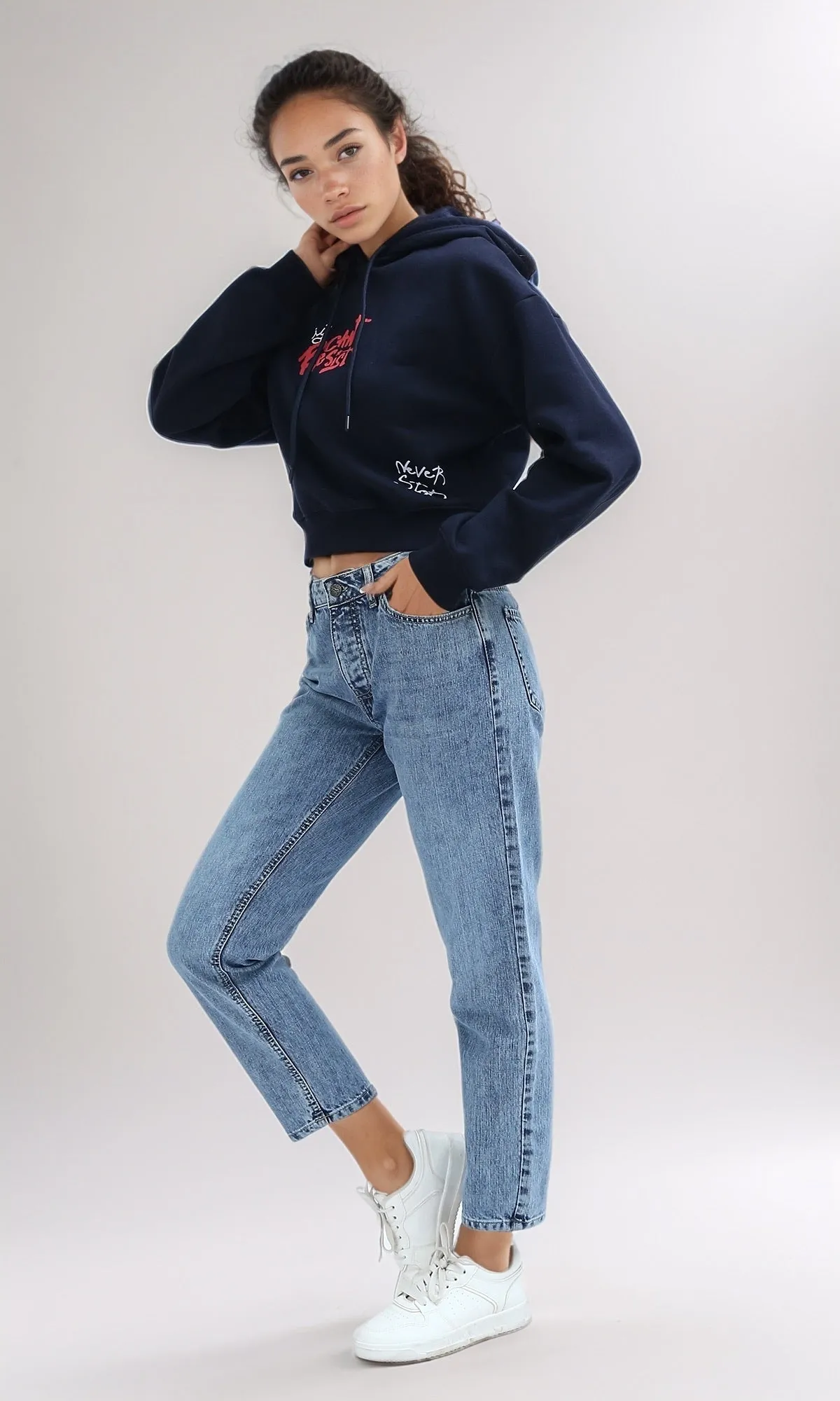O198533 - Hooded Neck With Drawstring Navy Sweatshirt