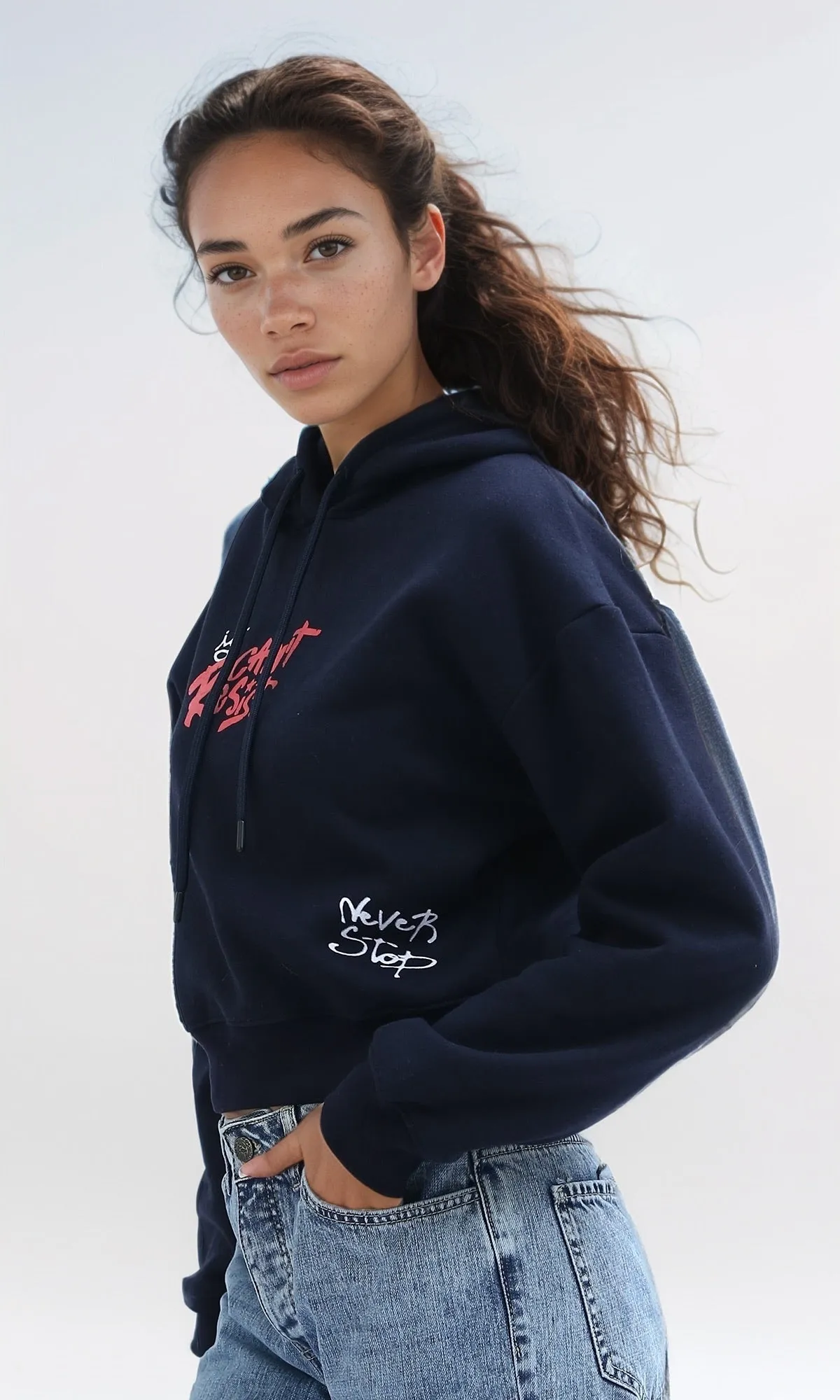 O198533 - Hooded Neck With Drawstring Navy Sweatshirt
