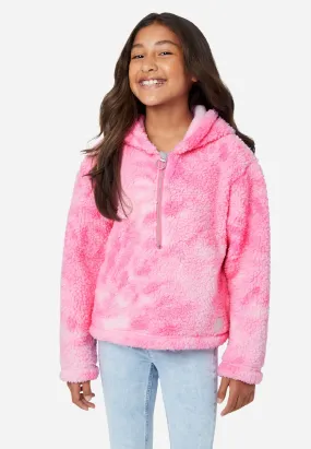 Patterned Faux Sherpa Zip-Front Hoodie