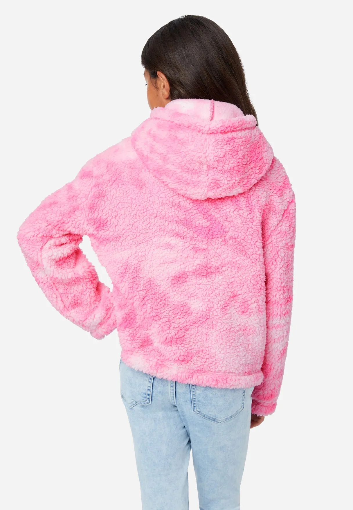 Patterned Faux Sherpa Zip-Front Hoodie