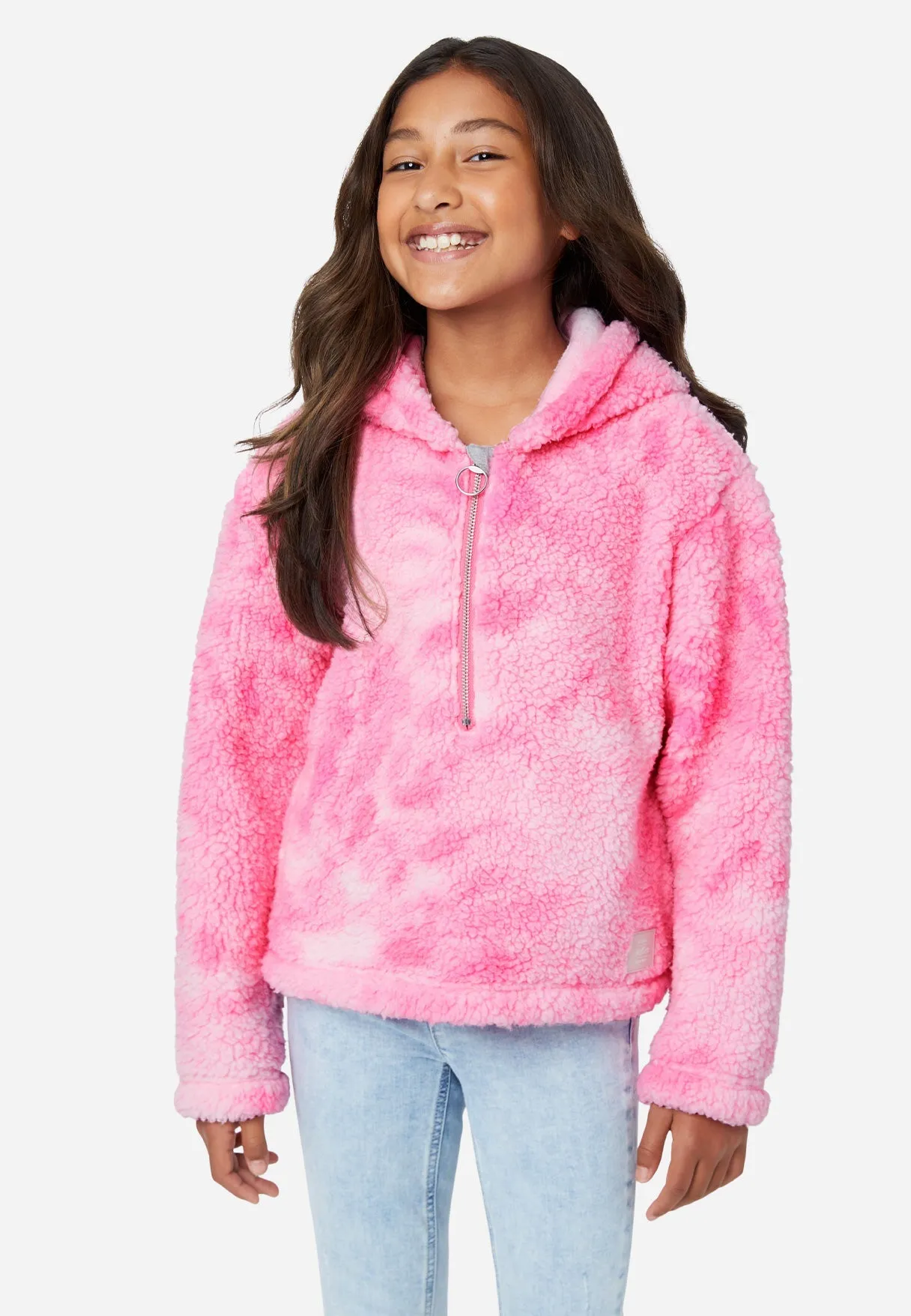 Patterned Faux Sherpa Zip-Front Hoodie