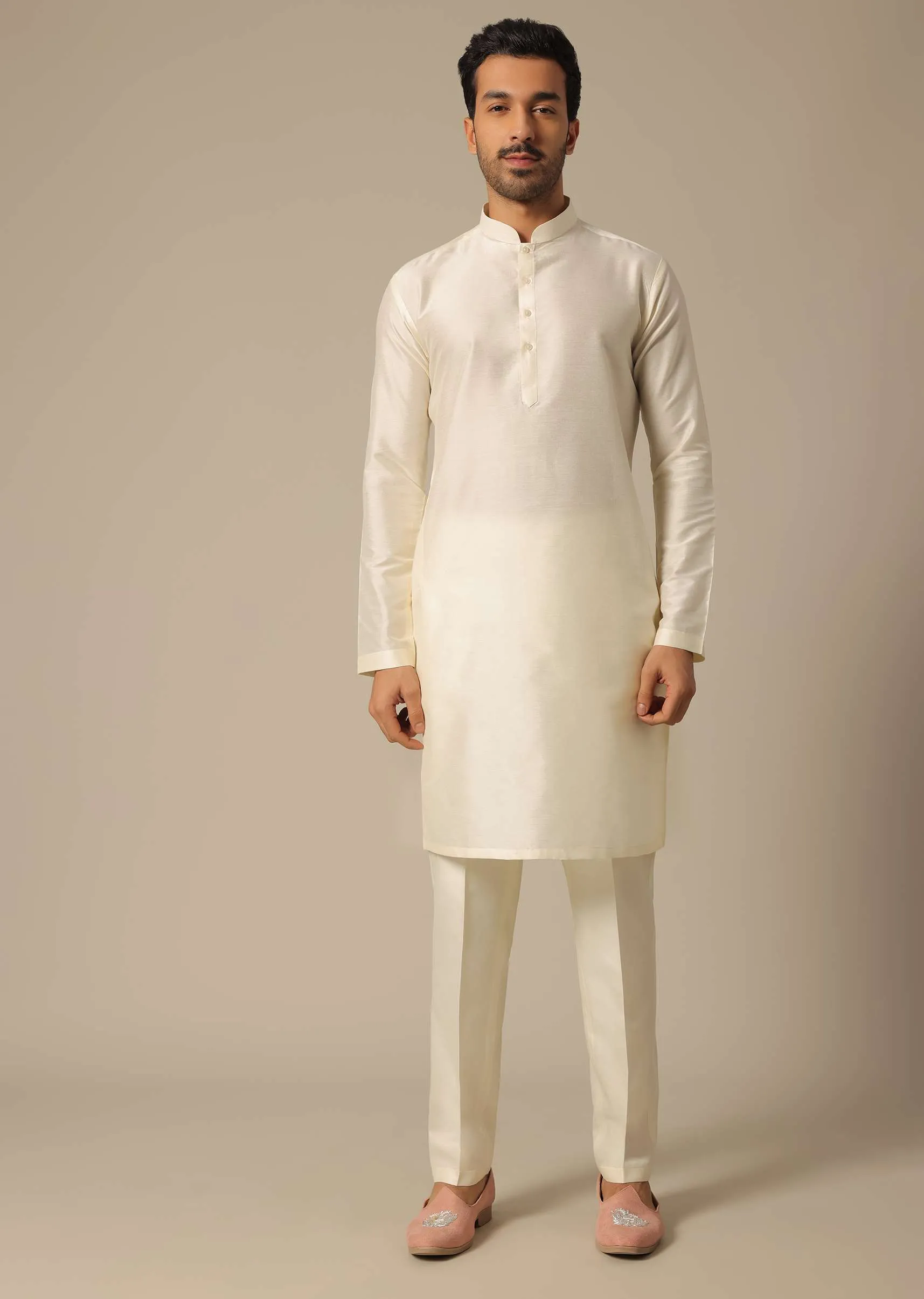 Peach Jacquard Jodhpuri Set With Embroidered Detail