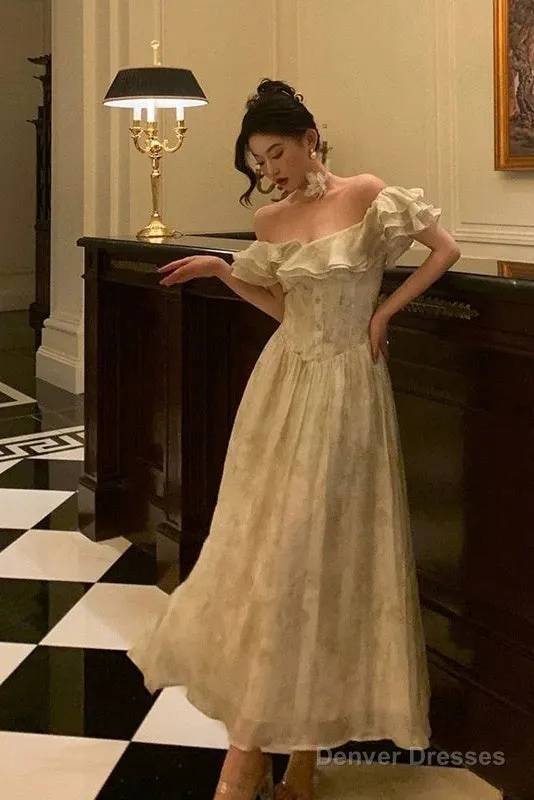 Sexy A Line Off The Shoulder Short Sleeves Floral Prom Dresses Birthday Outfits Evening Gown