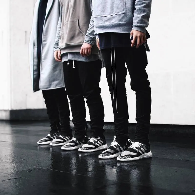 Slim drawstring zipper casual pants men