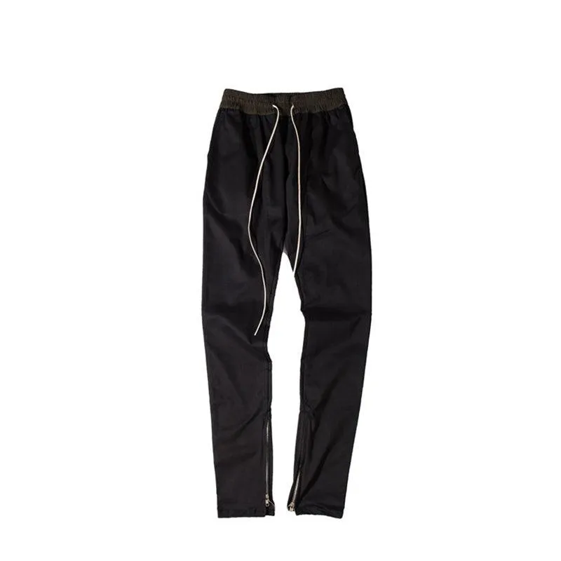 Slim drawstring zipper casual pants men