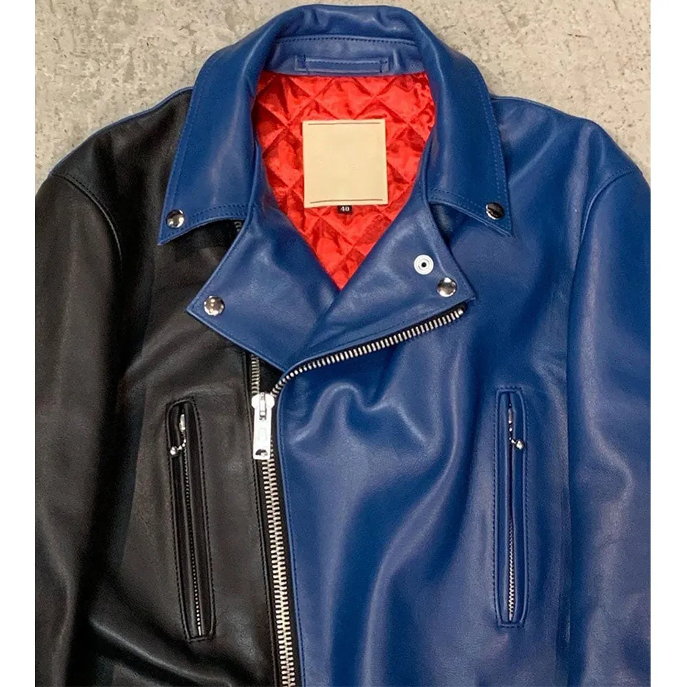 Stylish Blue and Black Leather Jacket by TJS