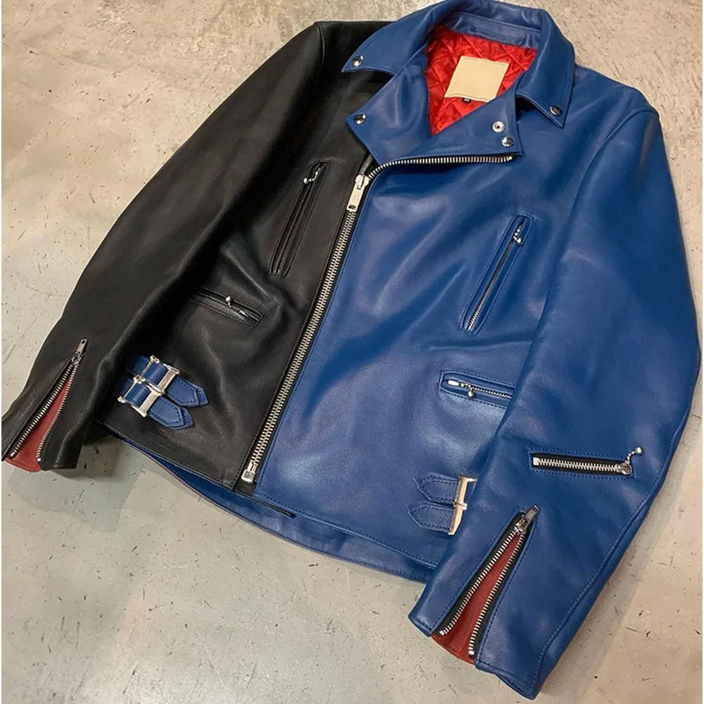 Stylish Blue and Black Leather Jacket by TJS